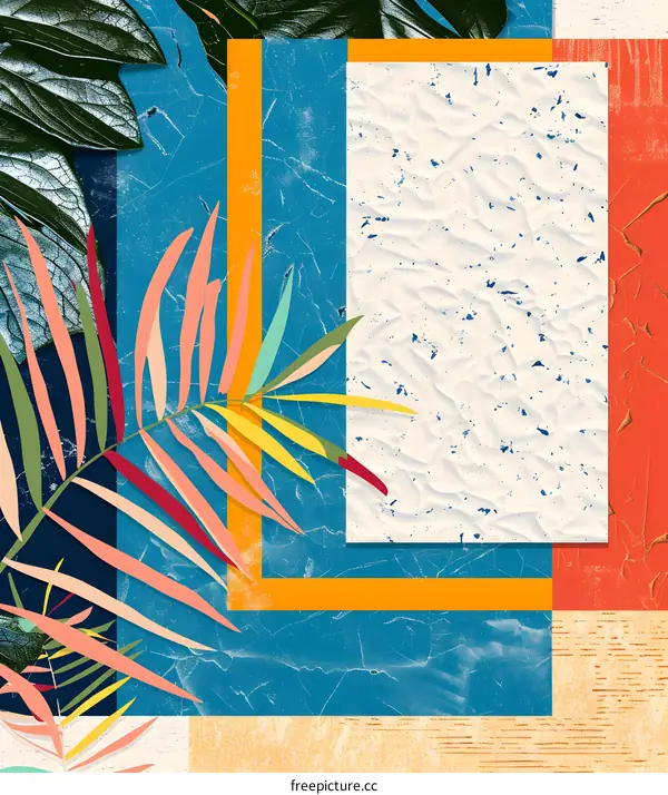 Abstract Tropical Palm Leaves on Geometric Background