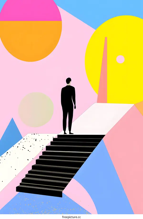 Man Standing on Stairs in Geometric Abstract Background