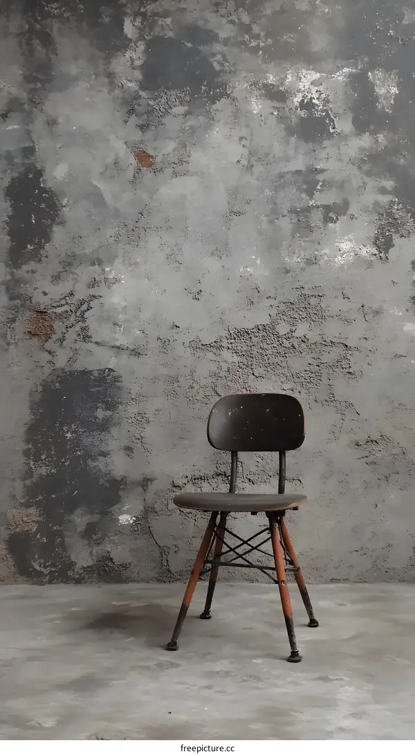 Vintage Chair Against Rough Concrete Wall