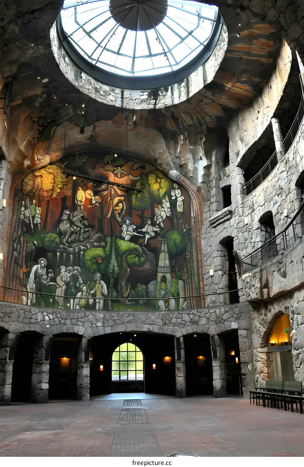 Stone Interior with Mural and Skylight