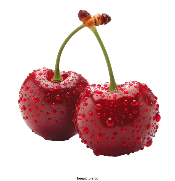 [Transparent Background PNG]Two wet red cherries