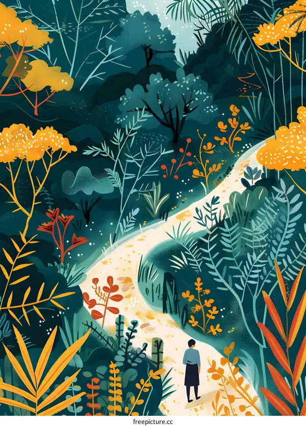 Walking Through A Colorful Forest Path