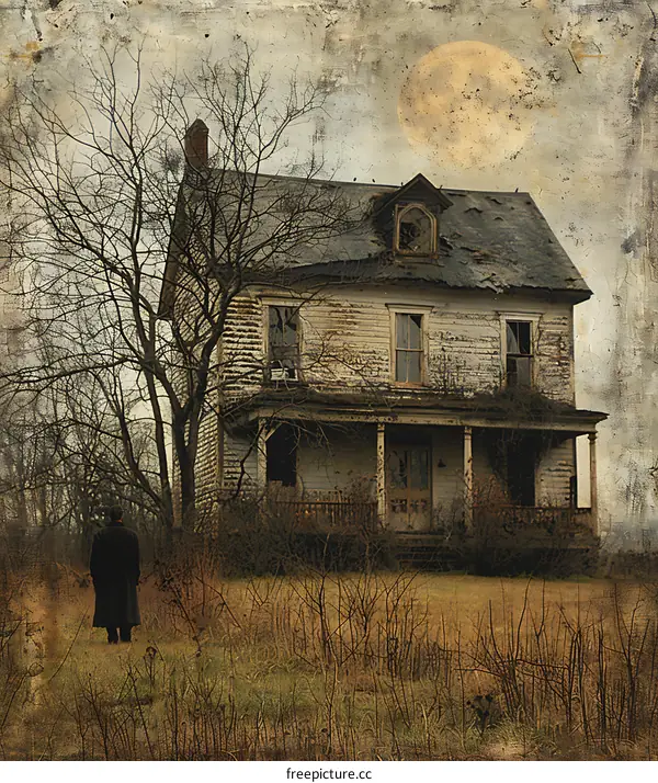 Abandoned House with a Man in the Distance