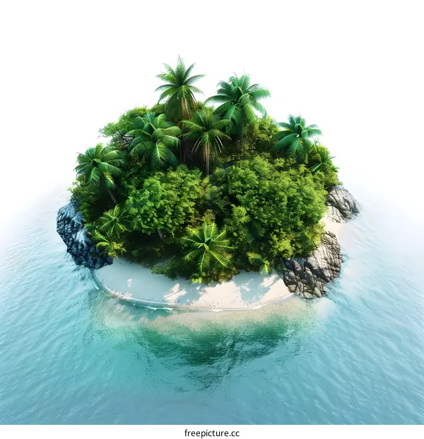 Tropical Island Paradise with Lush Palm Trees and Sandy Beach