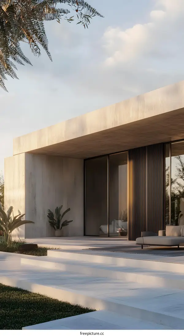 Minimalist Modern House Exterior with Concrete and Glass Design