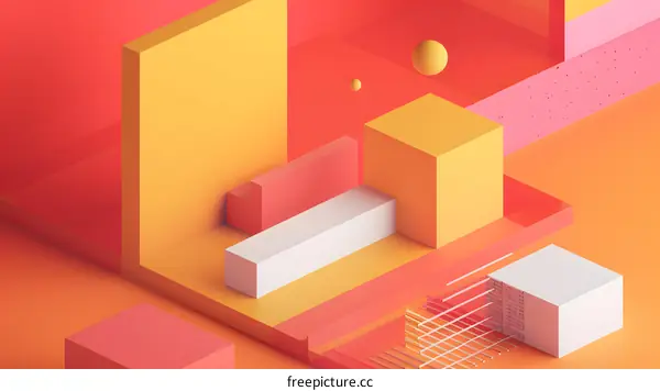 Abstract 3D Geometric Shapes Illustration with Orange and Yellow Colors