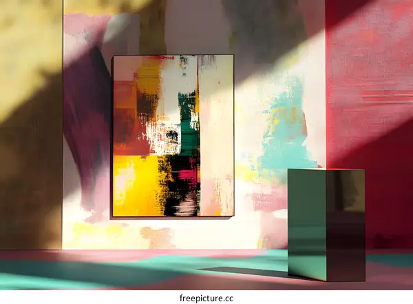 Abstract Painting on Wall with Green and Yellow Colors