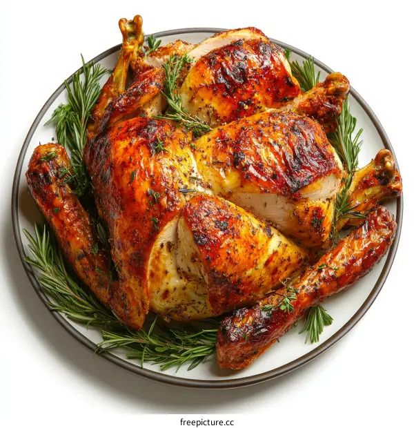 Roasted Chicken with Herbs on a Plate