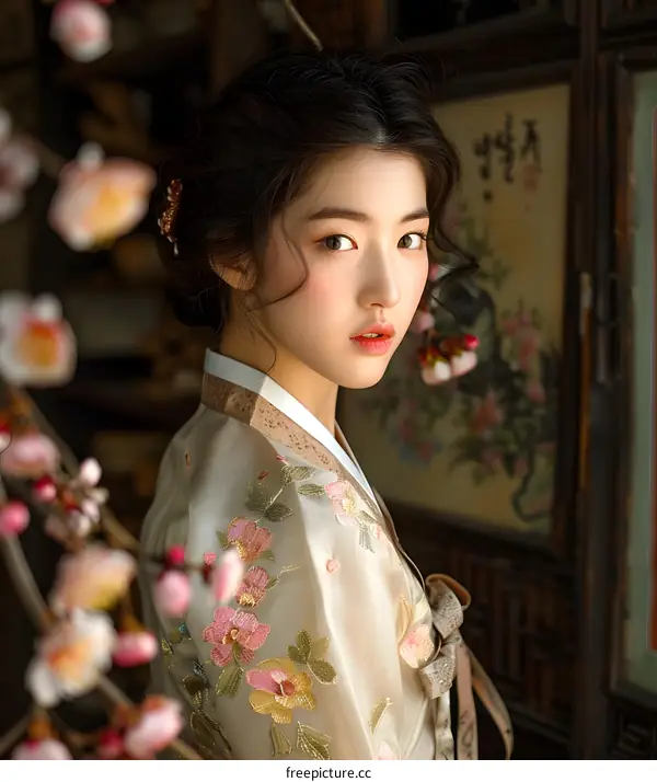 Portrait of a young Korean woman in traditional dress