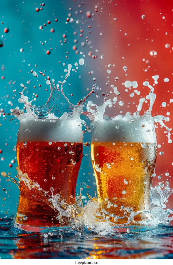 Beer glasses with splashing beer