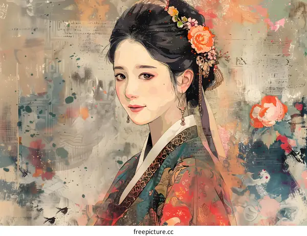 Portrait of a young Korean woman in traditional dress