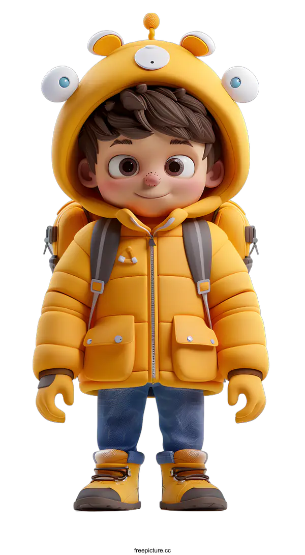 [Transparent Background PNG]Cute Cartoon Boy Wearing Yellow Winter Outfit