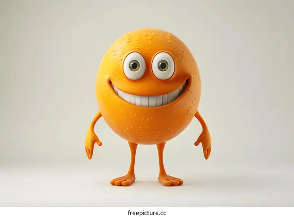 A 3D illustration of an anthropomorphic orange