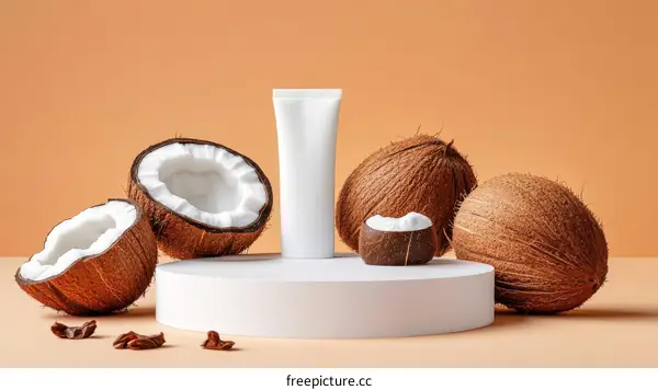 Coconut Cosmetic Product Display Illustration