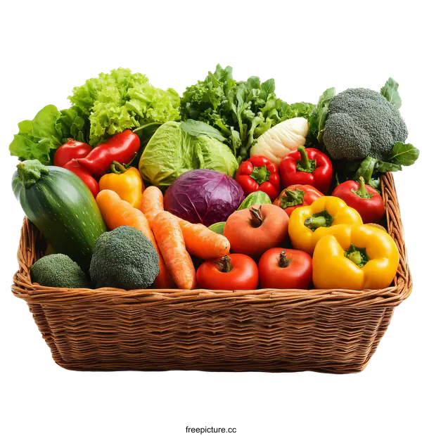 [Transparent Background PNG]Assortment of Fresh Colorful Vegetables in Basket