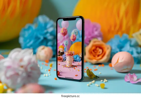 Phone Screen with Birthday Party Decor