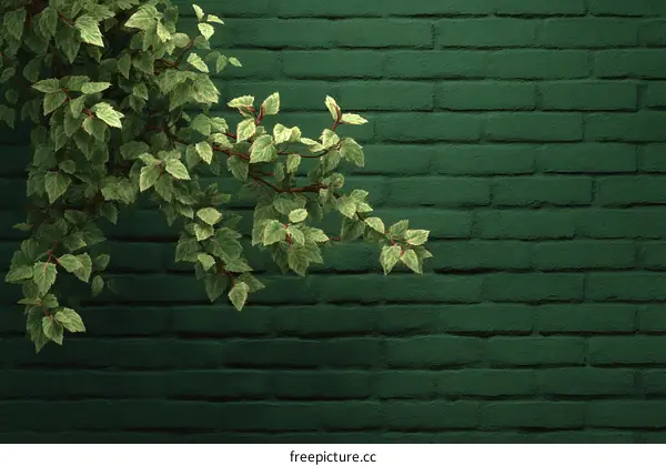 Green Leaves on a Dark Green Brick Wall
