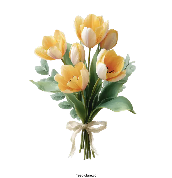[Transparent Background PNG]Beautiful Bouquet of Yellow Tulips