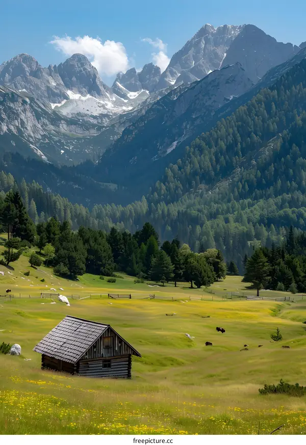 Scenic view of a wooden cabin in the Austrian Alps