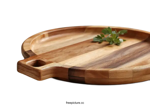 [Transparent Background PNG]Wooden Round Serving Platter with Handle