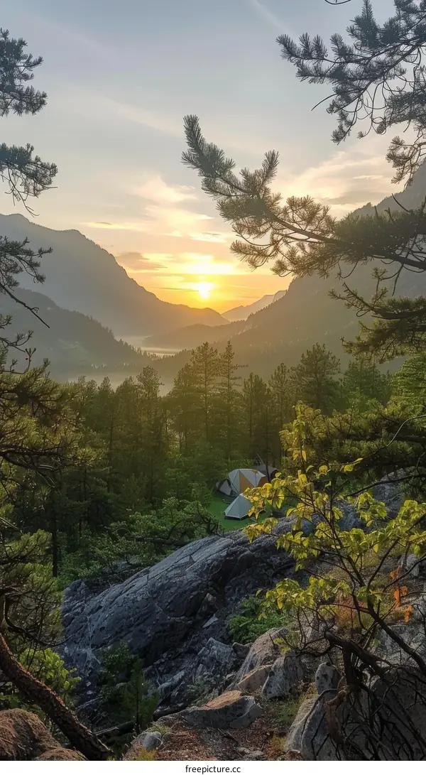Mountain Sunrise Serenity: Camping in the Valley