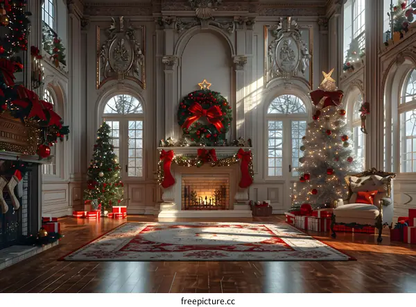 Christmas tree by the fireplace