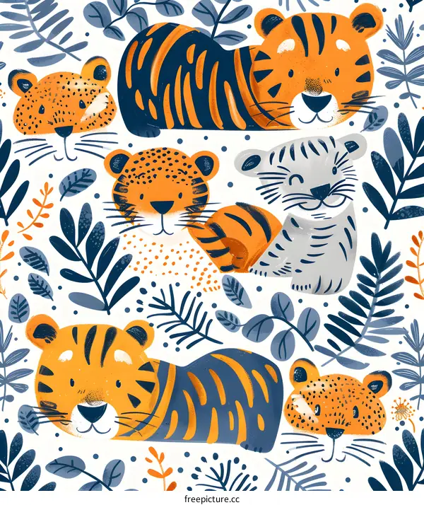 Cute Tiger Seamless Pattern Illustration