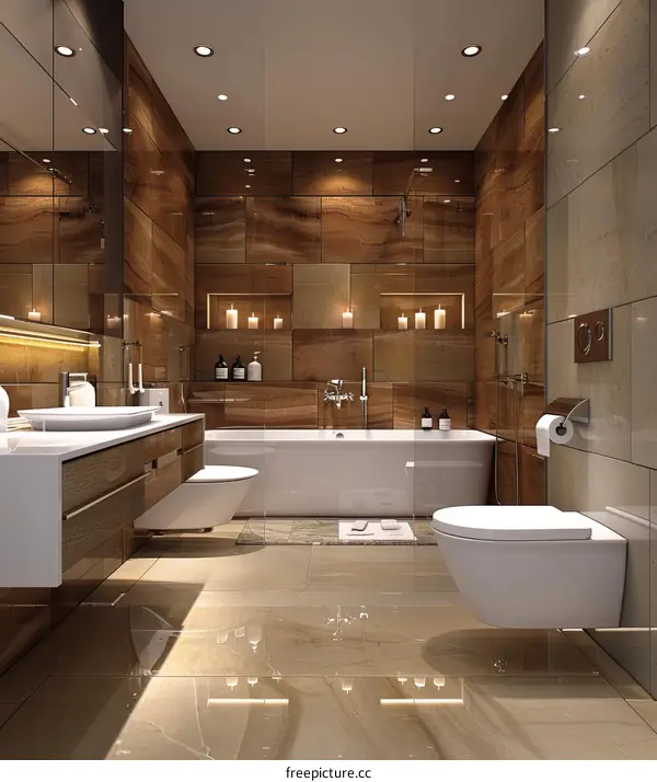 Modern Luxury Bathroom Design with Warm Wood Tones