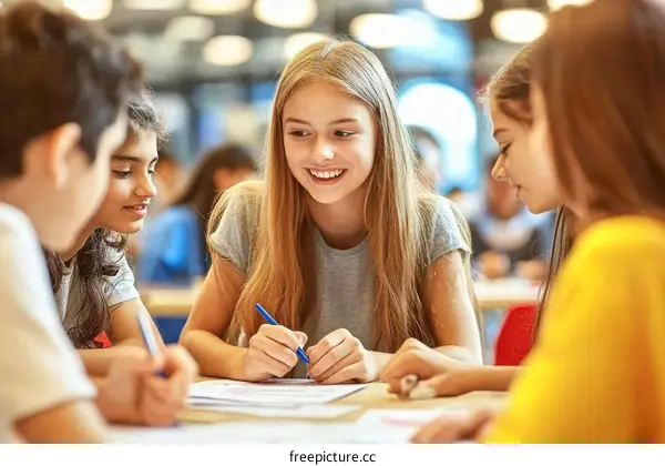 Group of Diverse Teenagers Studying Together