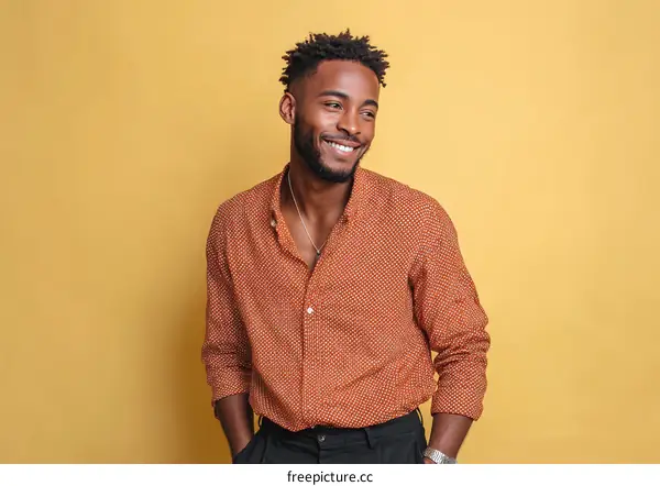 Happy African American Man in Orange Shirt