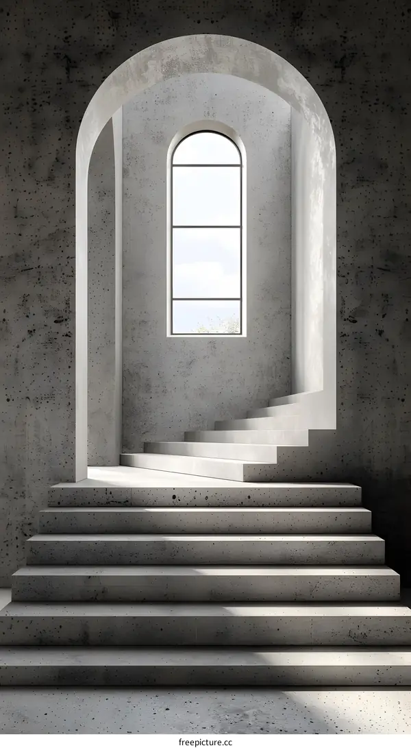 Concrete Stairs With Archway And Window