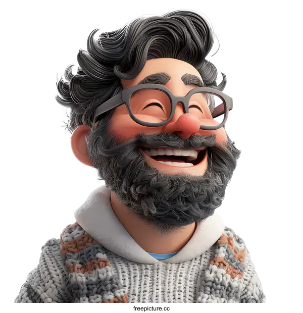 [Transparent Background PNG]Smiling Cartoon Character with a Grey Beard and Glasses
