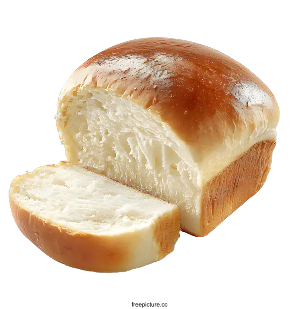 [Transparent Background PNG]Freshly Baked White Bread Loaf Cut in Half