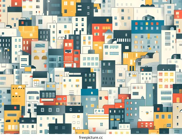 Abstract Cityscape with Colorful Buildings Illustration