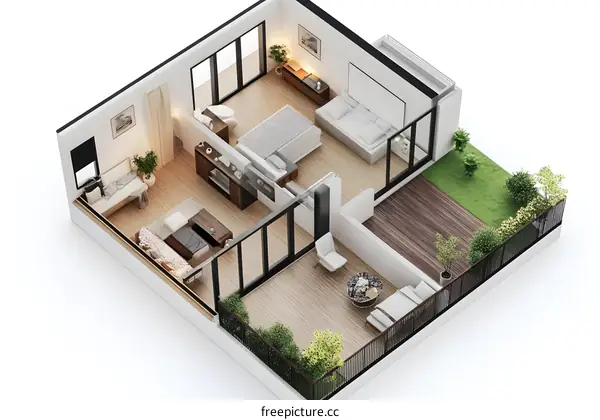 Modern Apartment Top View Floor Plan Design with Balcony