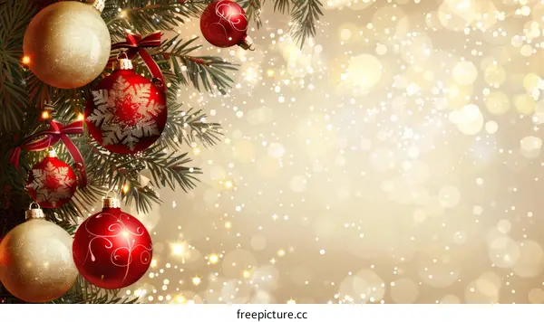 Christmas ornaments hanging on a Christmas tree with a blurred background