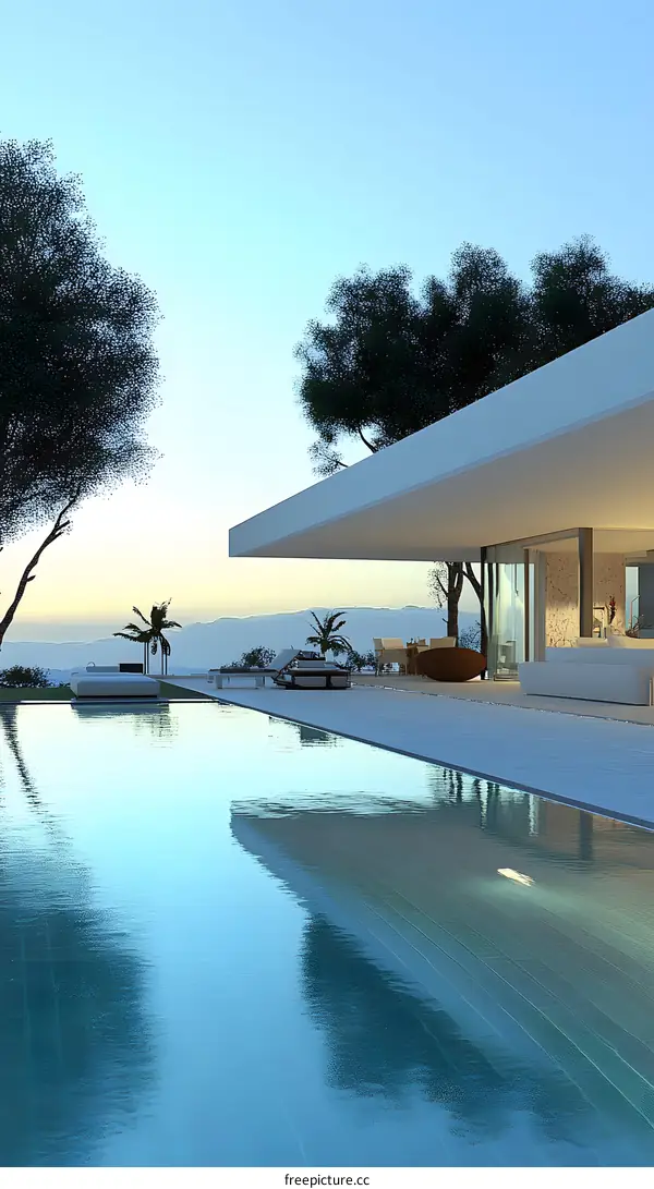 Modern Minimalist House with Pool and Palm Trees