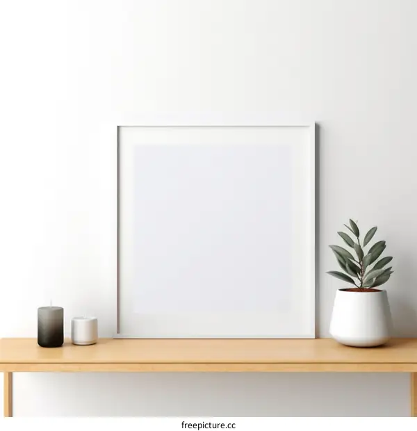 White Frame Mockup with a Plant and a Candle
