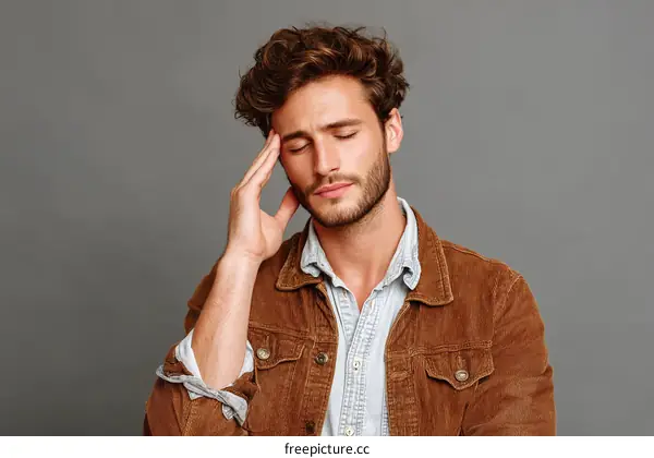 Man Experiencing Headache Close-up Studio Shot