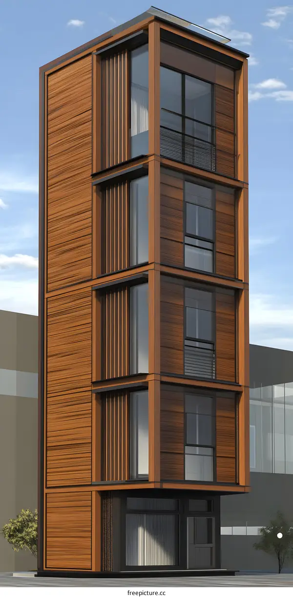 Modern Wooden Building Design with Large Windows