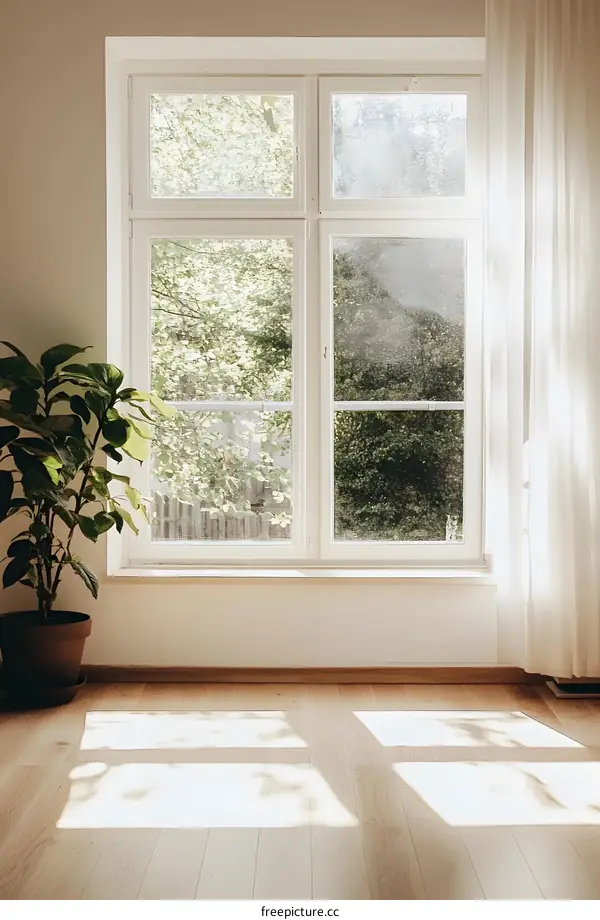 Sunlight Streaming Through Window in Empty Room