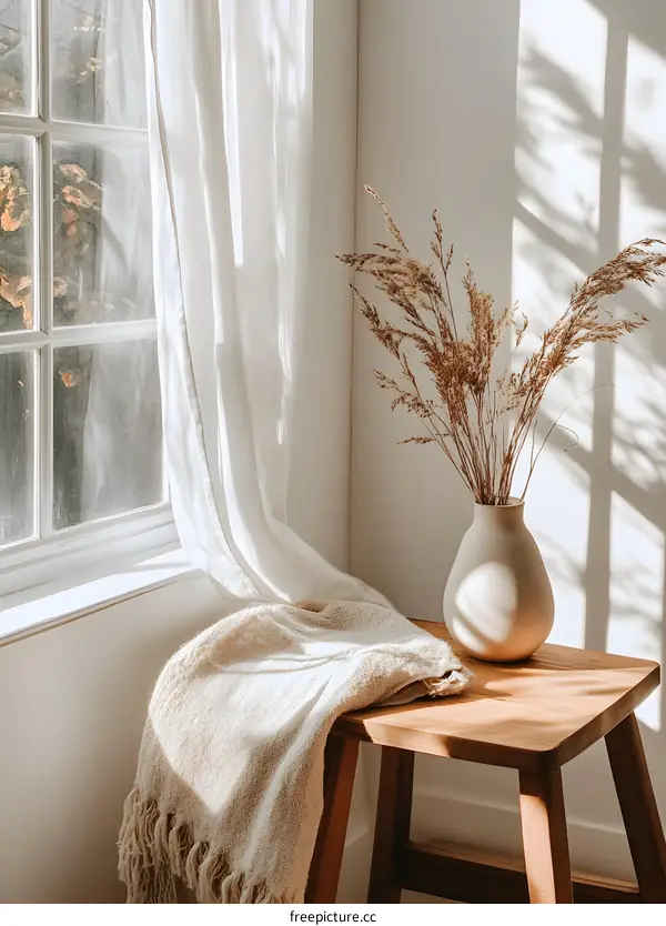 Minimalist Home Decor with Dried Grass Bouquet in Vase