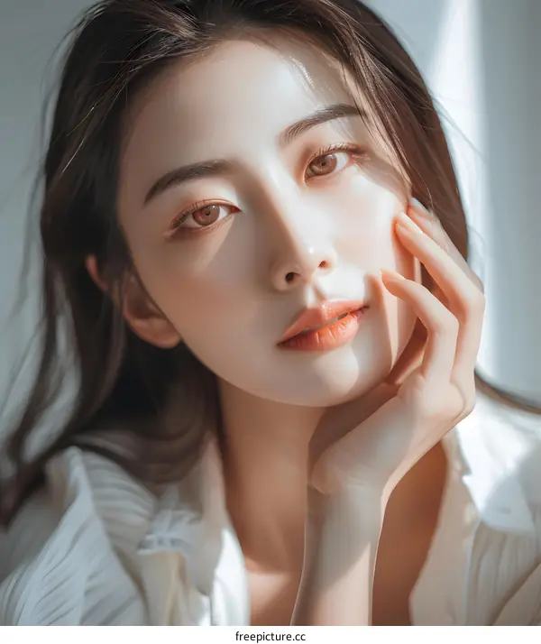 Portrait of a Young Asian Woman With Long Brown Hair