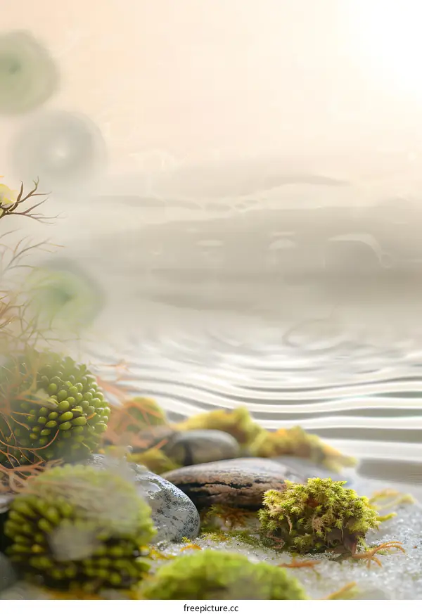 Water Ripples and Green Moss