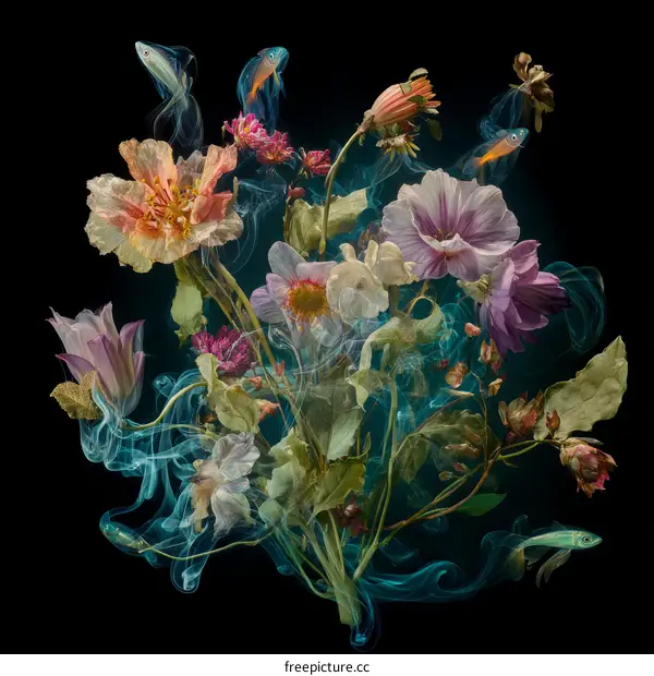 Floral Underwater Arrangement with Fish