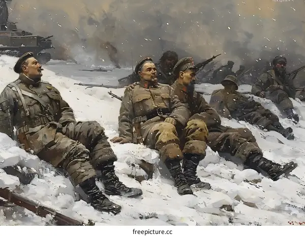 Soviet Soldiers Resting in the Snow During Winter War