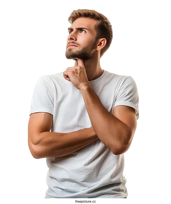 [Transparent Background PNG]Handsome young man thinking