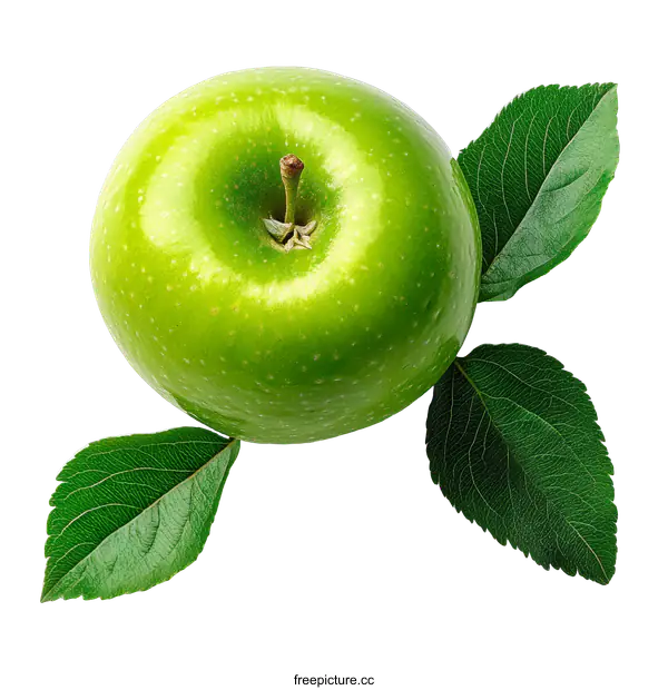 [Transparent Background PNG]Fresh Green Apple with Leaves