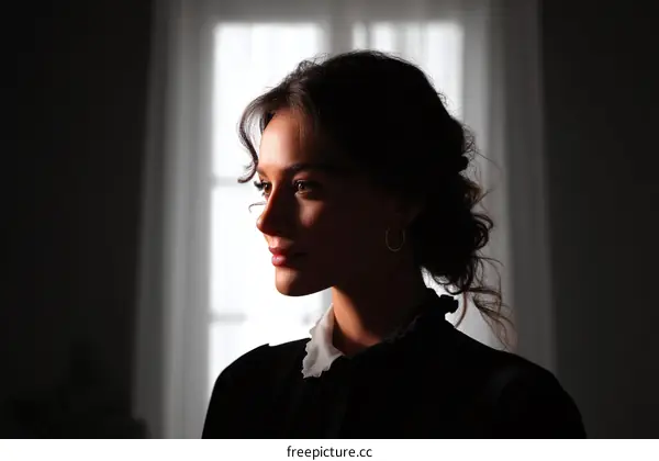 Elegant Woman in Profile by Window Light