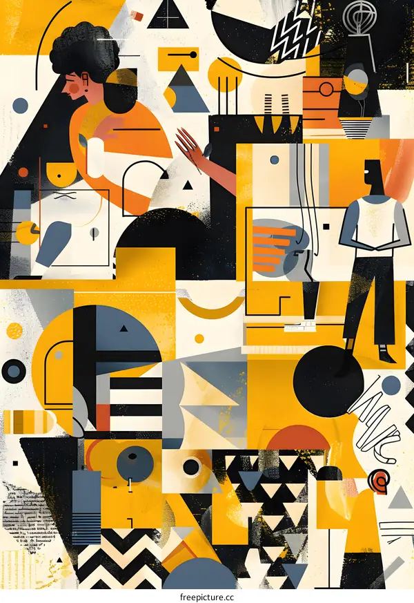 Abstract Art Illustration with Two People in a Geometric Style